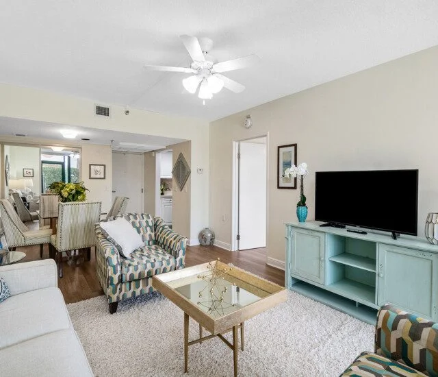 Living room in a senior apartment at The Waterford senior living community