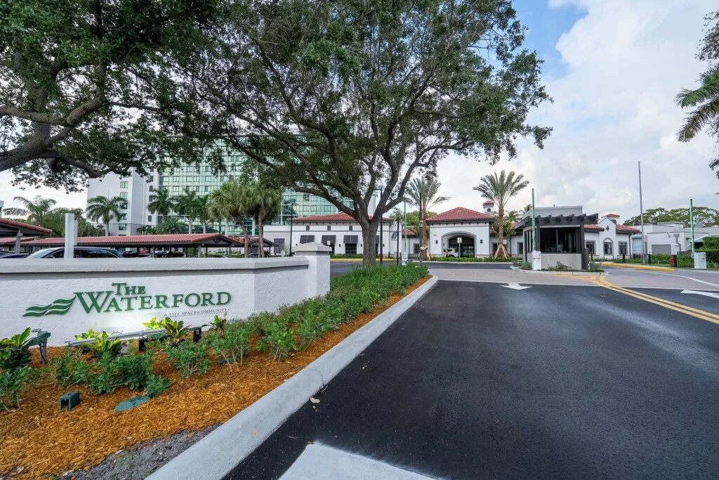 The Waterford senior living community entrance sign in Juno Beach, Florida