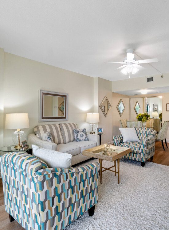 Living area in a senior apartment at The Waterford senior living community