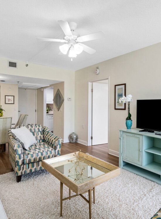 Living room in a senior apartment at The Waterford senior living community
