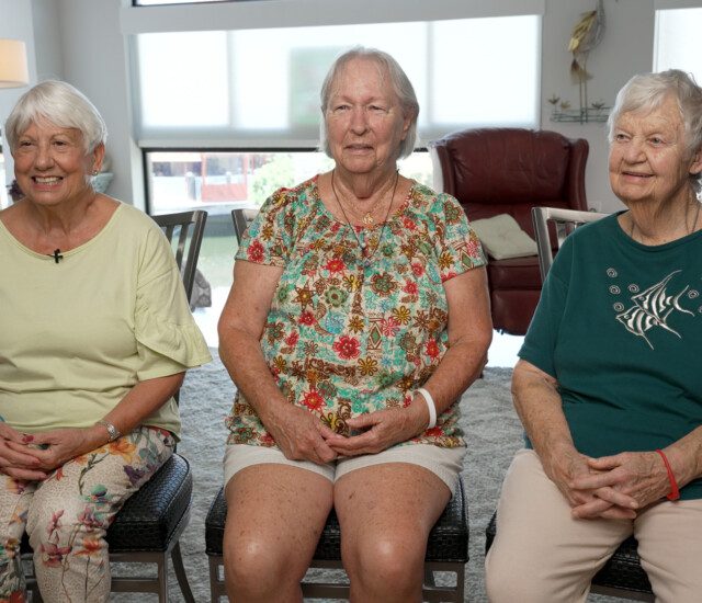 Carol, Beverly, and Janet sitting down and being interviewed